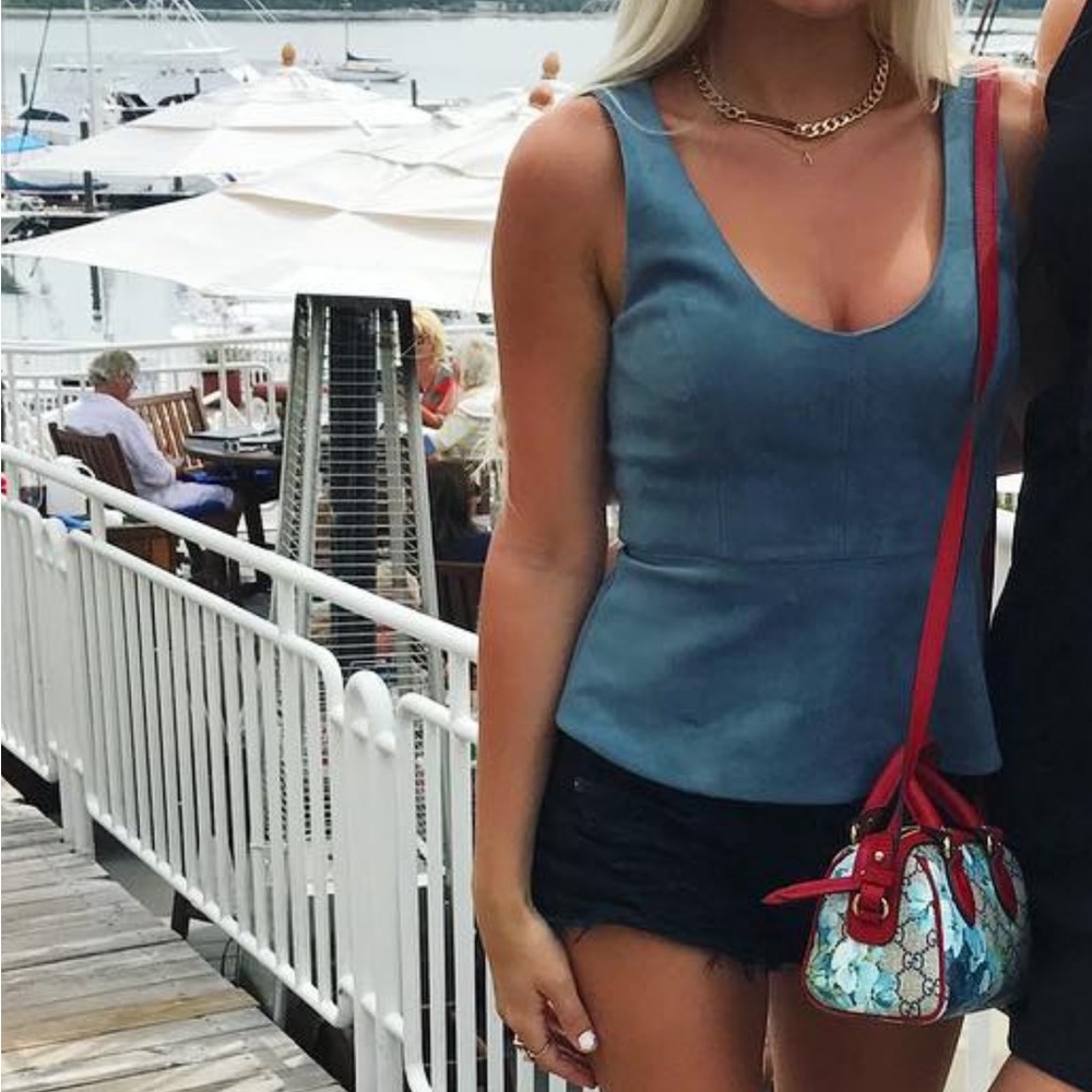 Blue Suede Sleeveless Top